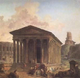 ROBERT, Hubert The Maison Carre at Nimes with the Amphitheater and the Magne Tower (mk05) China oil painting art